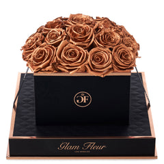 Noir Square Metallic Copper Preserved Roses