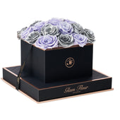 Noir Square Metallic Silver and Glow Lavender Preserved Roses