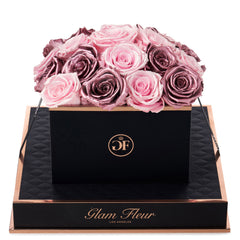 Noir Square Metallic Vintage and Glow Pink Preserved Roses