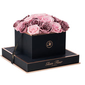 Noir Square Metallic Vintage and Glow Pink Preserved Roses
