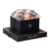 Noir Square Peach and Metallic Silver Preserved Roses