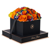 Noir Square Rainbow & Orange Preserved Roses