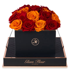 Noir Square Red and Orange Preserved Roses