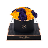 Noir Round Ocean Blue and Golden Yellow Luxury Preserved Roses