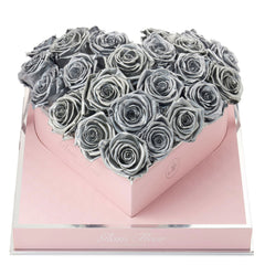 Rosé Heart Metallic Silver Preserved Roses