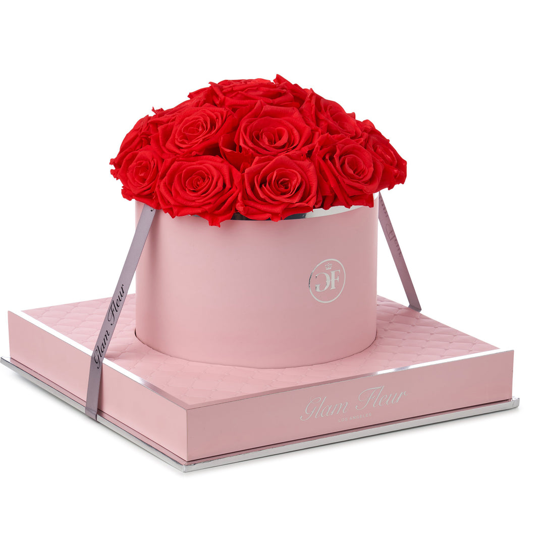 Preserved Light Red Roses in a Round Box | Glam Fleur®