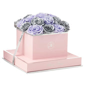 Rosé Square Glow Lavender and Metallic Silver Preserved Roses