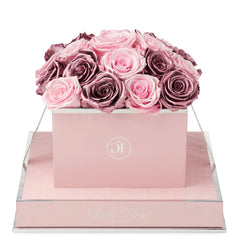 Rosé Square Glow Pink and Metallic Vintage Preserved Roses