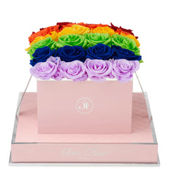 Rosé Square Rainbow Ombre Preserved Roses